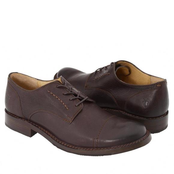 NEW FRYE men\'s oliver oxfords in dark brown tumbled full grain leather